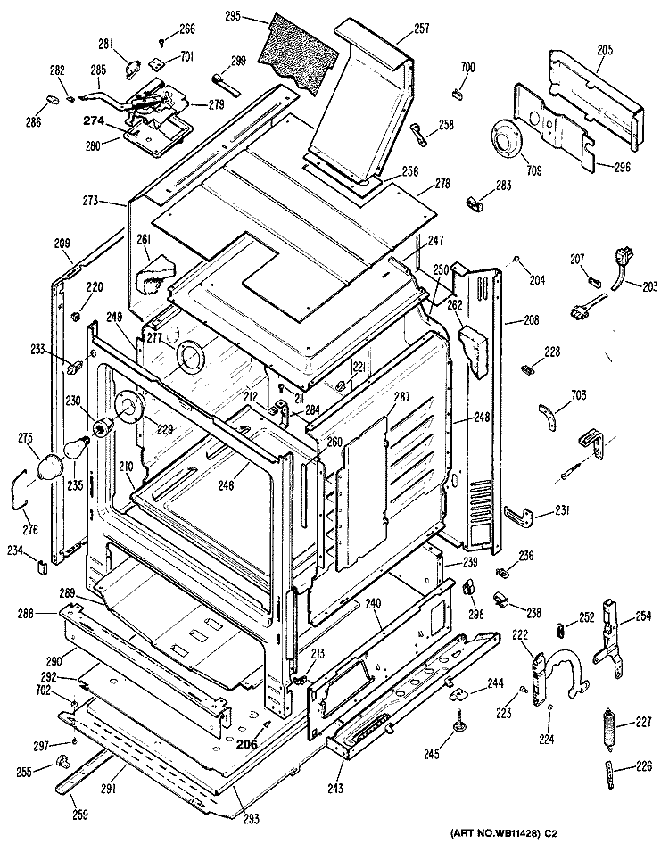 Section Diagram and Parts List for JGBP29GEN4  General Electric Range