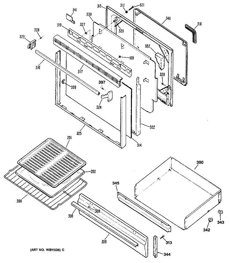 Section Diagram and Parts List for JGBP29GEN4  General Electric Range