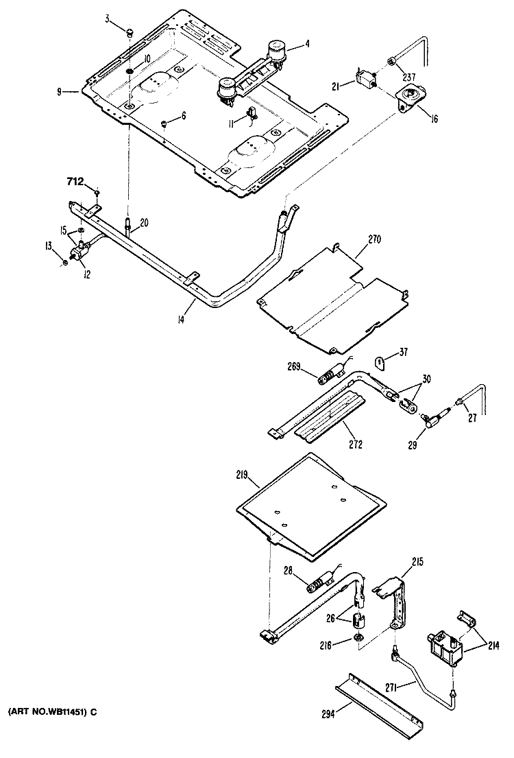 Section Diagram and Parts List for JGBP29GEN4  General Electric Range