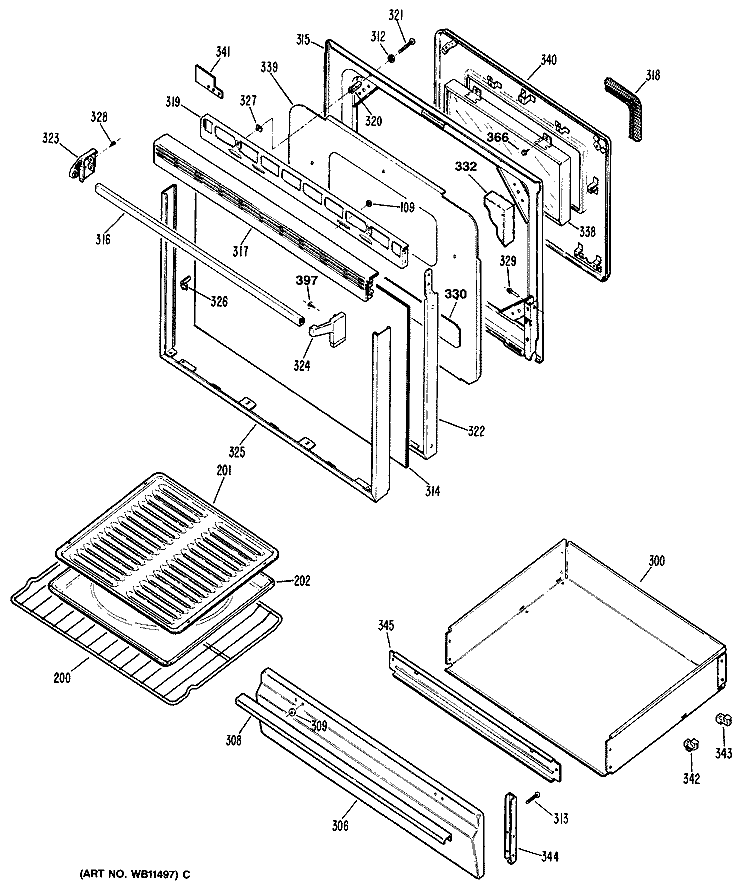 Section Diagram and Parts List for JGBP30GEP2  General Electric Range