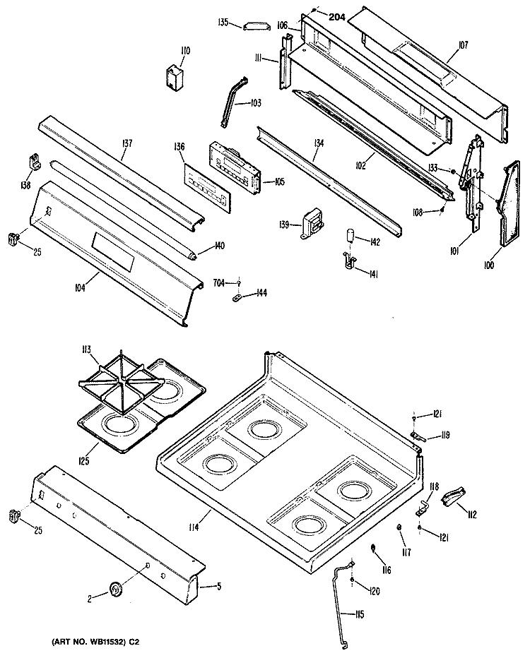 Section Diagram and Parts List for JGBP26GEN4  General Electric Range