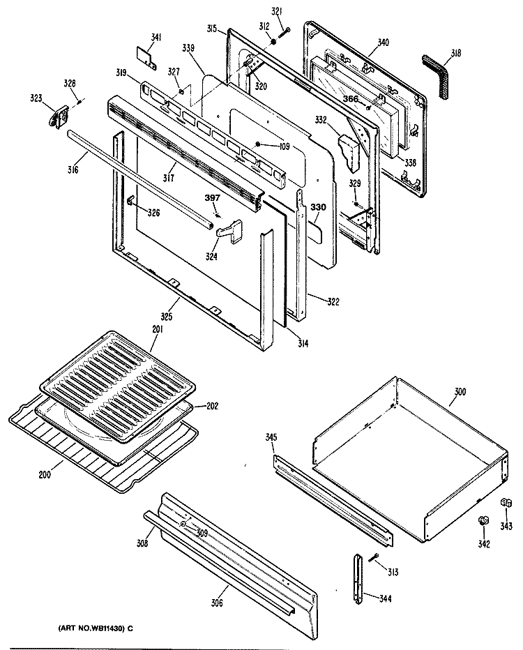 Section Diagram and Parts List for JGBP26GEN4  General Electric Range