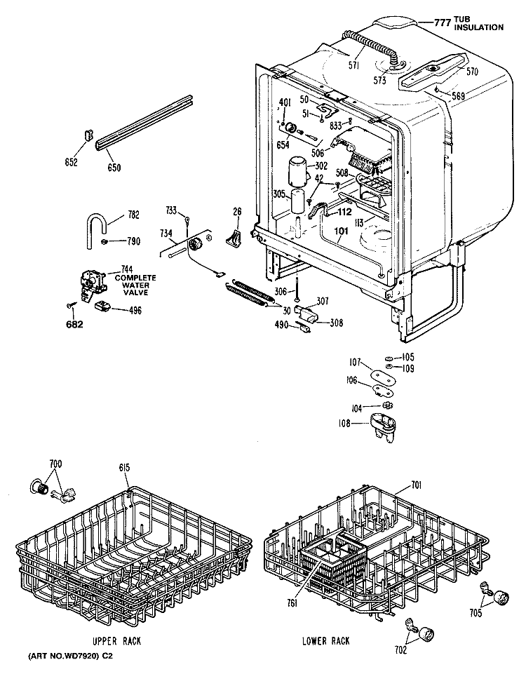 Section Diagram and Parts List for GSC820S01  General Electric Dishwasher