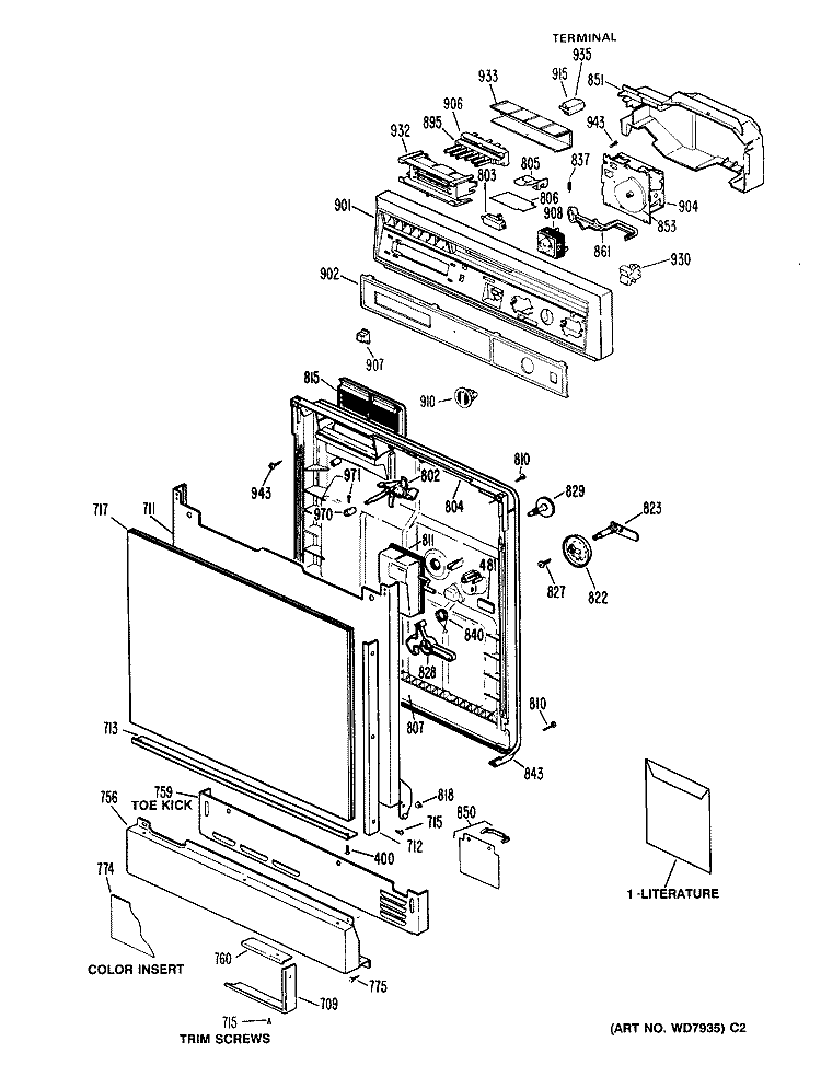 Section Diagram and Parts List for GSD640P-45WB  General Electric Dishwasher
