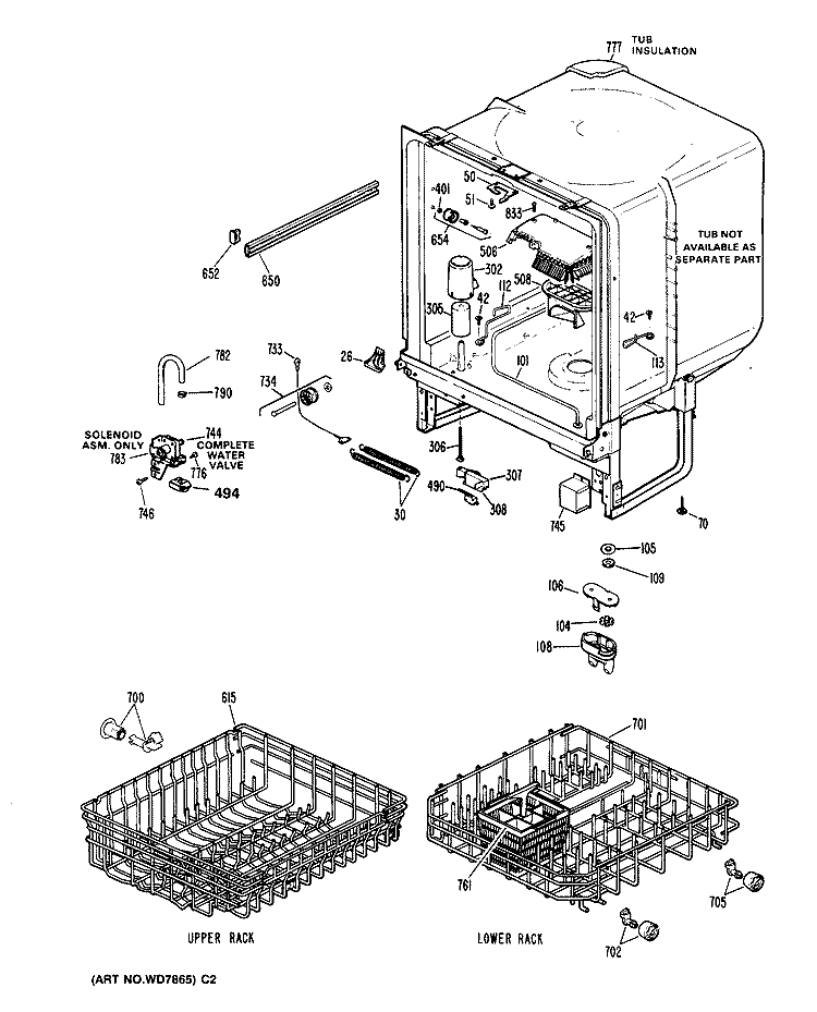 Section Diagram and Parts List for GSD640P-45WB  General Electric Dishwasher