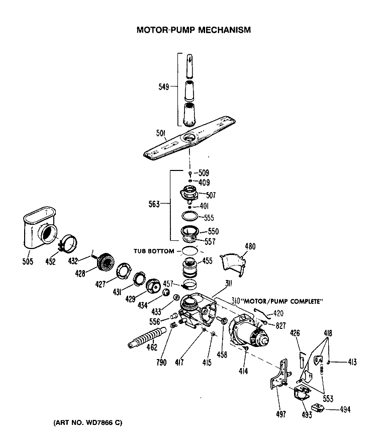 MOTOR - PUMP MECHANISM Diagram and Parts List for GSD640P-45WB  General Electric Dishwasher