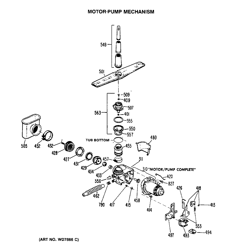 MOTOR - PUMP MECHANISM Diagram and Parts List for GSD580P-45WA  General Electric Dishwasher