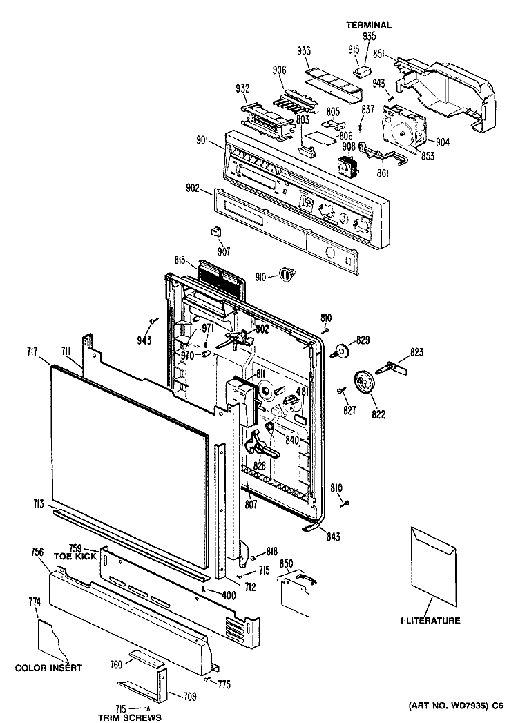 Section Diagram and Parts List for GSD820P-45BA  General Electric Dishwasher