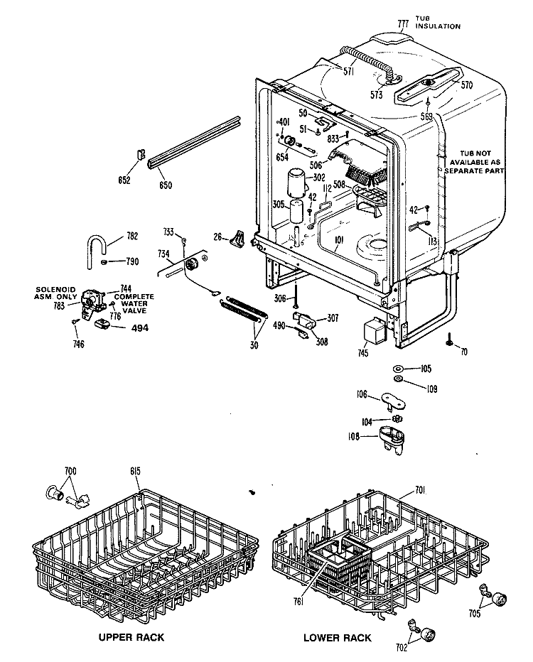 Section Diagram and Parts List for GSD820P-45BA  General Electric Dishwasher