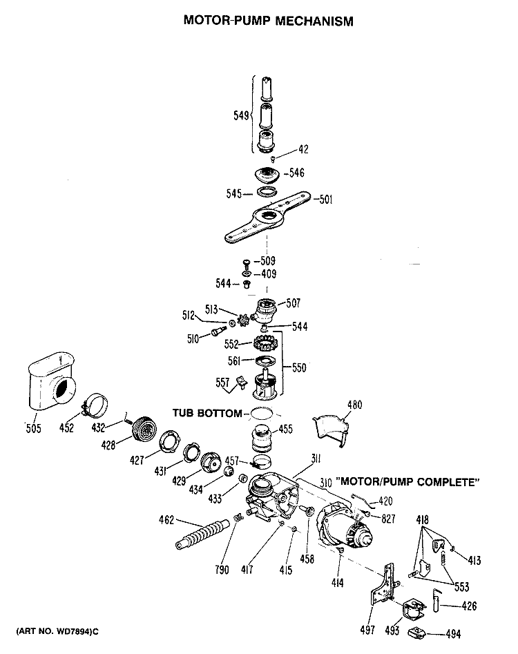 MOTOR - PUMP MECHANISM Diagram and Parts List for GSD820P-45BA  General Electric Dishwasher