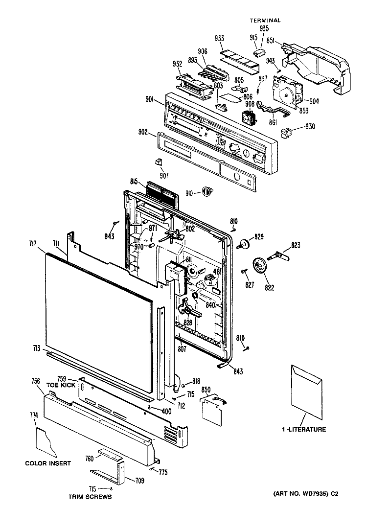 Section Diagram and Parts List for GSD720P-45BA  General Electric Dishwasher