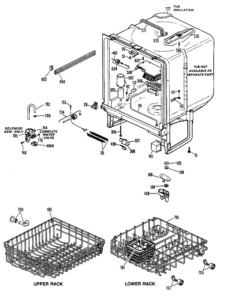 Section Diagram and Parts List for GSD720P-45BA  General Electric Dishwasher