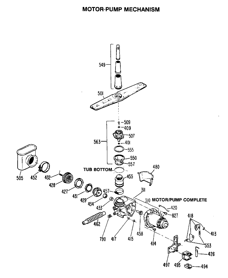 MOTOR - PUMP MECHANISM Diagram and Parts List for GSD720P-45BA  General Electric Dishwasher