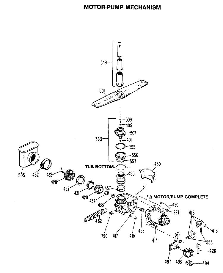 MOTOR - PUMP MECHANISM Diagram and Parts List for GSM603P-45AW  General Electric Dishwasher