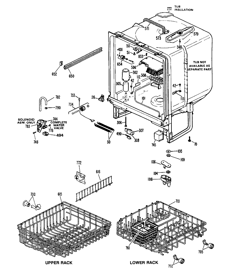 Section Diagram and Parts List for GSD2200M45  General Electric Dishwasher