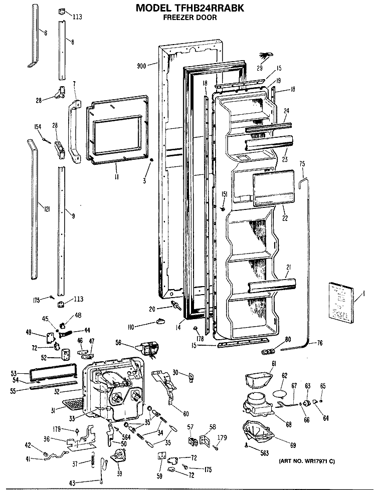 FREEZER DOOR Diagram and Parts List for TFHB24RRABK  General Electric Refrigerator