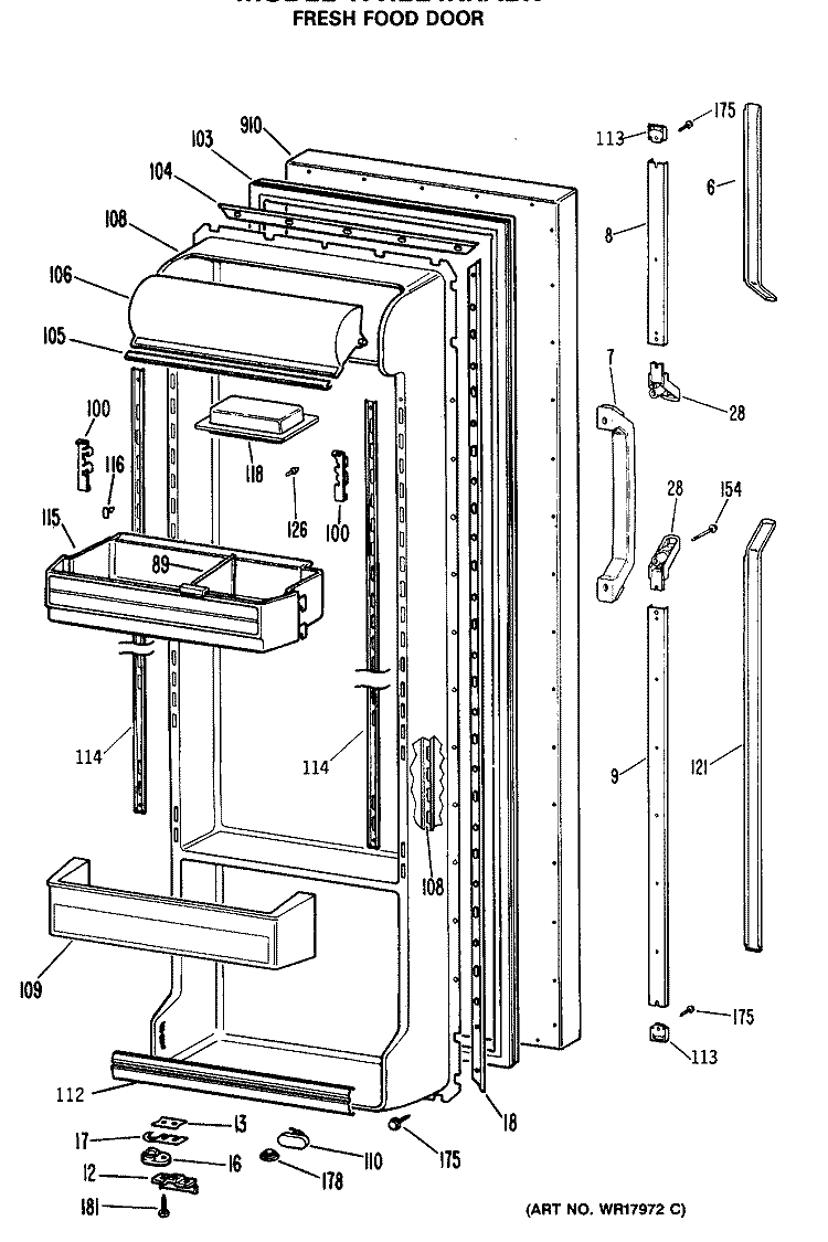 FRESH FOOD DOOR Diagram and Parts List for TFHB24RRABK  General Electric Refrigerator