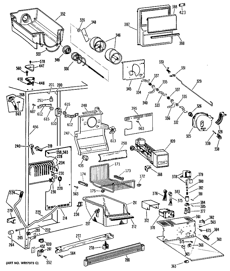 Section Diagram and Parts List for TFHB24RRABK  General Electric Refrigerator