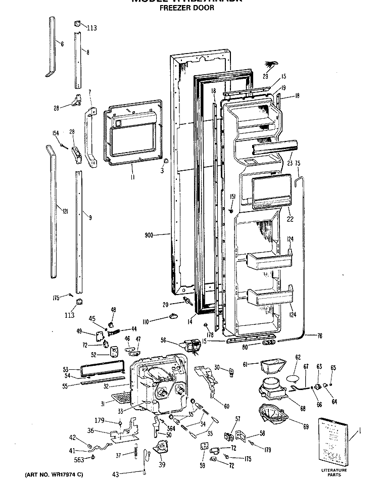 FREEZER DOOR Diagram and Parts List for TFHB27RRABK  General Electric Refrigerator