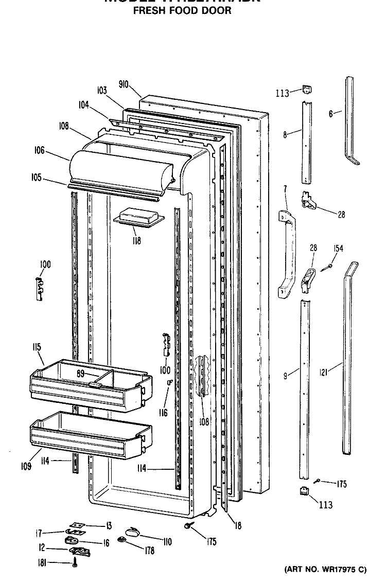 FRESH FOOD DOOR Diagram and Parts List for TFHB27RRABK  General Electric Refrigerator