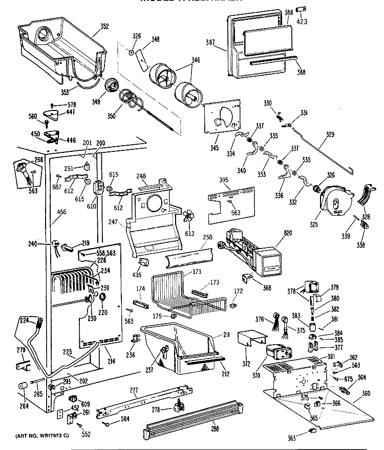 Section Diagram and Parts List for TFHB27RRABK  General Electric Refrigerator