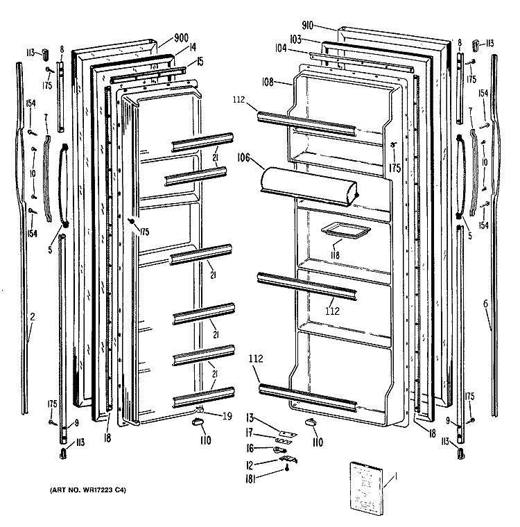 Section Diagram and Parts List for TFX20PRAAD  General Electric Refrigerator