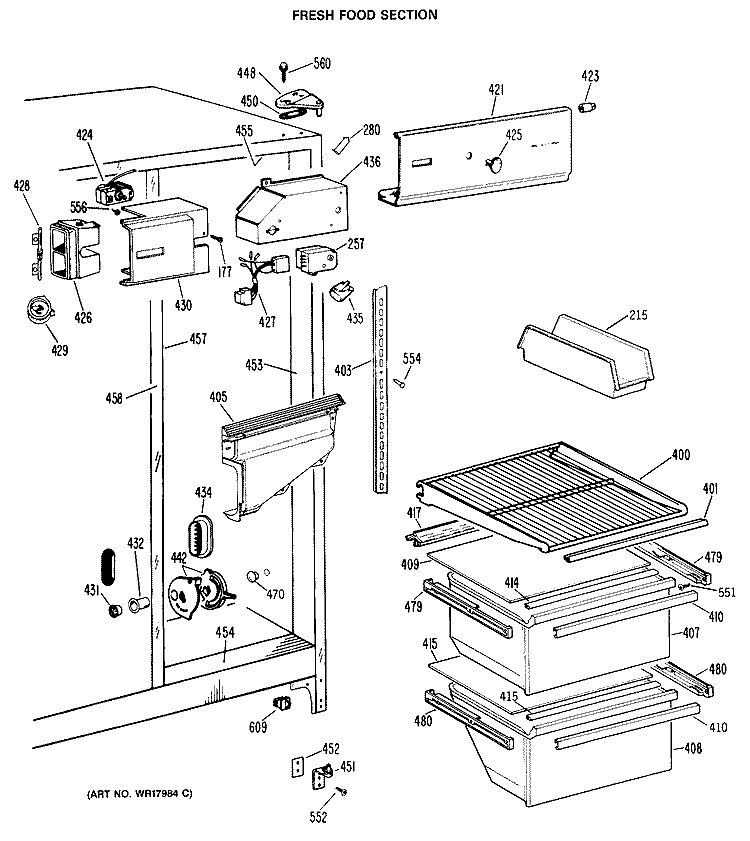 FRESH FOOD SECTION Diagram and Parts List for TFX20PRAAD  General Electric Refrigerator