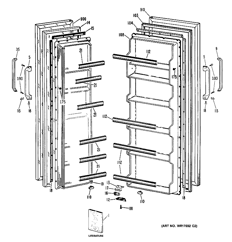 Section Diagram and Parts List for TFX19LRAWH  General Electric Refrigerator