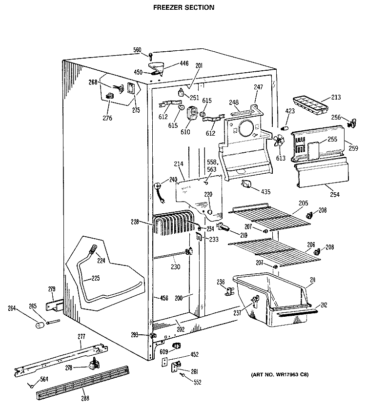 FREEZER SECTION Diagram and Parts List for TFX19LRAWH  General Electric Refrigerator