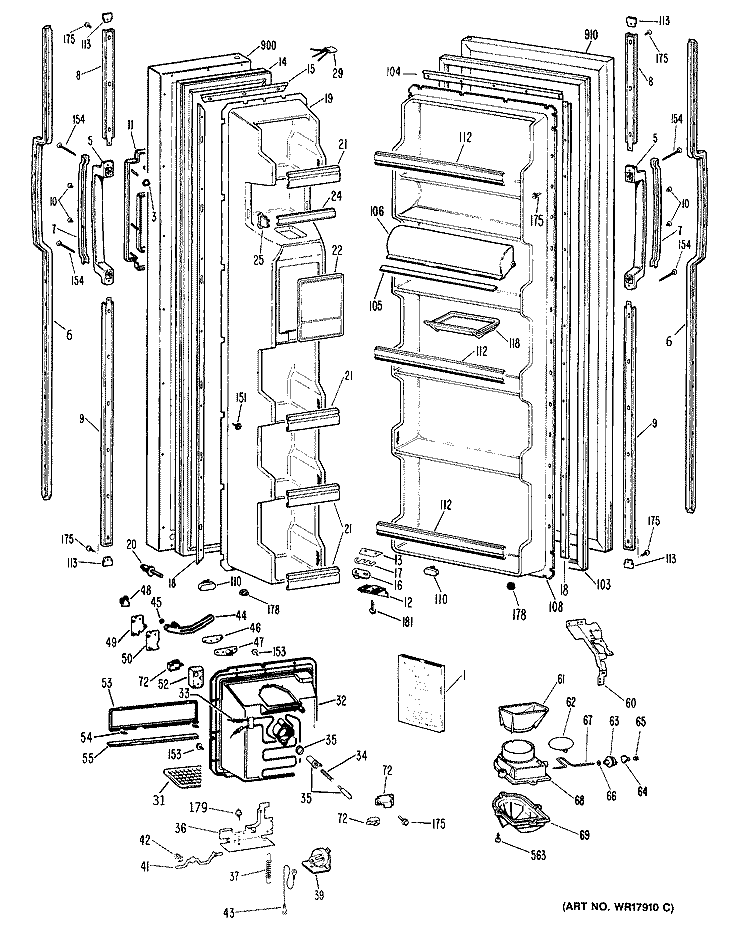 Section Diagram and Parts List for TFXW20RRAWH  General Electric Refrigerator