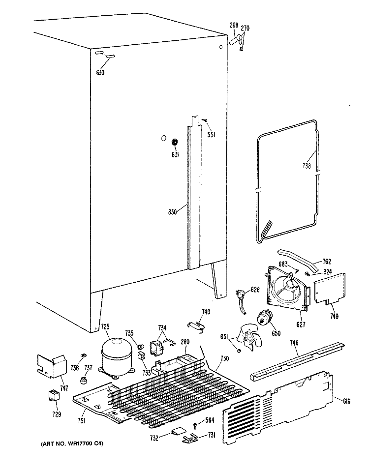 Section Diagram and Parts List for TFX22ZRAAD  General Electric Refrigerator