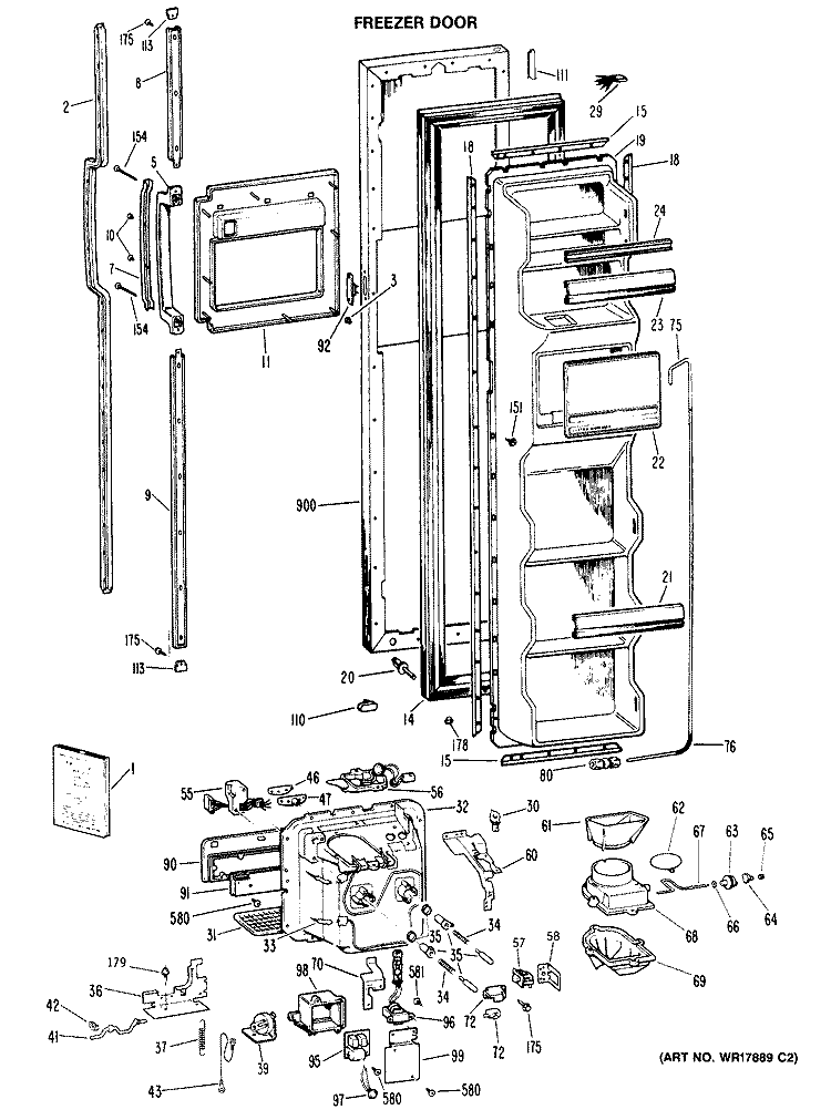 FREEZER DOOR Diagram and Parts List for TFX24ERAWH  General Electric Refrigerator