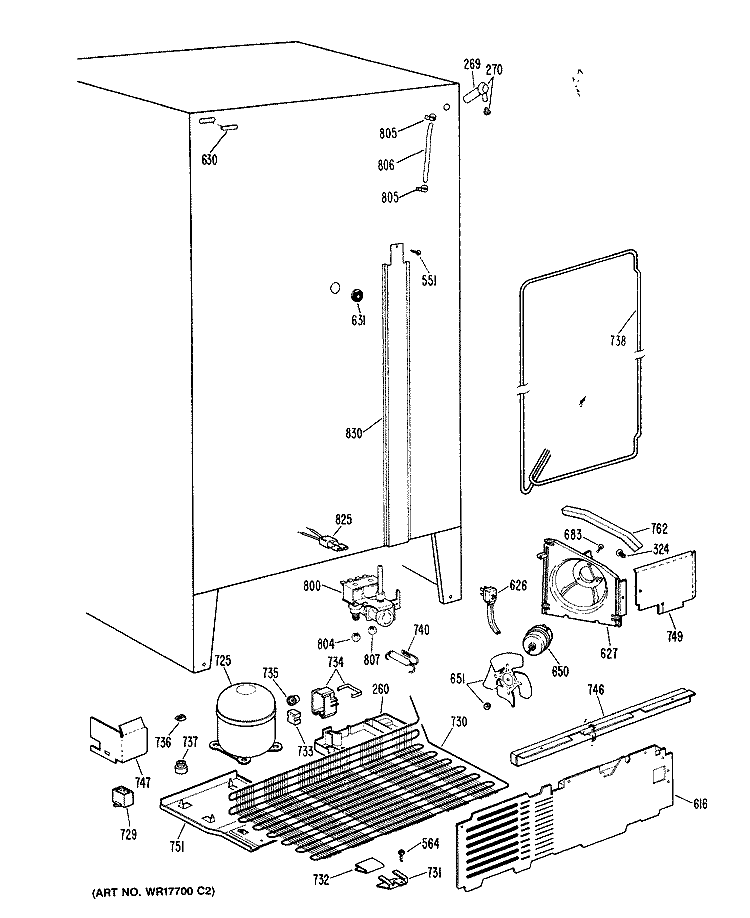 Section Diagram and Parts List for TFX24ERAWH  General Electric Refrigerator