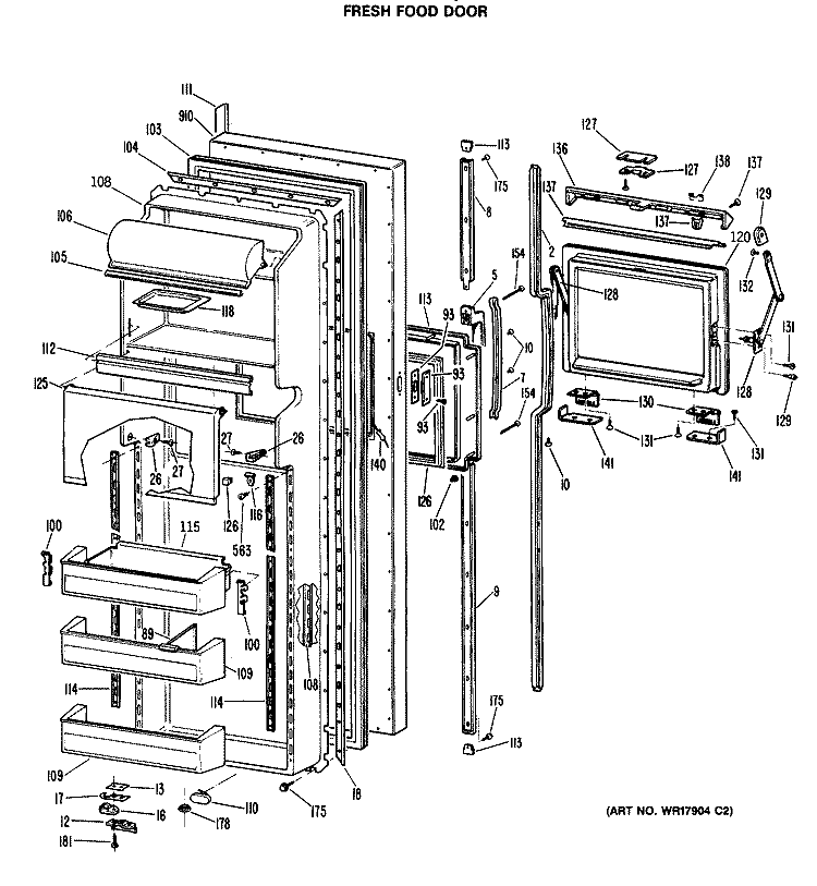 FRESH FOOD DOOR Diagram and Parts List for TFX24FRAAD  General Electric Refrigerator