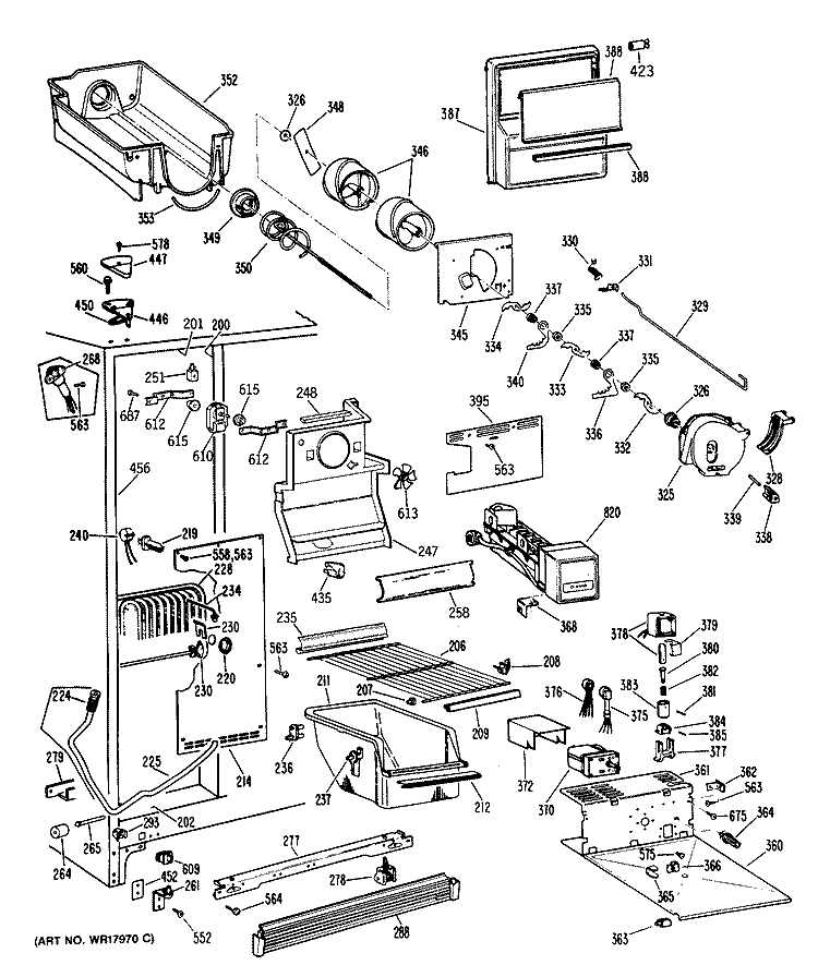 Section Diagram and Parts List for TFX24FRAAD  General Electric Refrigerator