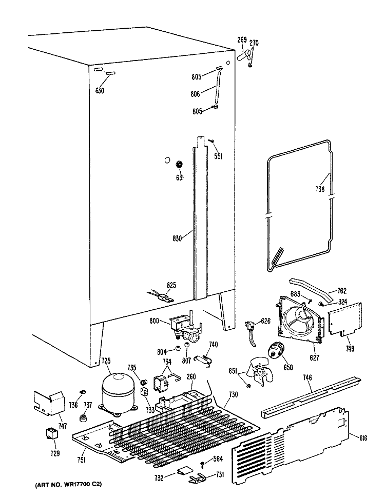 Section Diagram and Parts List for TFX24FRAAD  General Electric Refrigerator