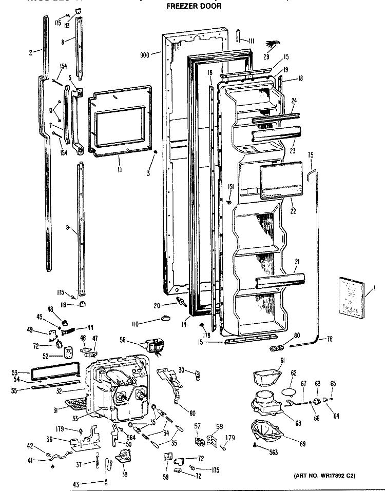 FREEZER DOOR Diagram and Parts List for TFX24RRAWH  General Electric Refrigerator