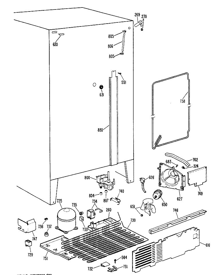 Section Diagram and Parts List for TFX24RRAWH  General Electric Refrigerator