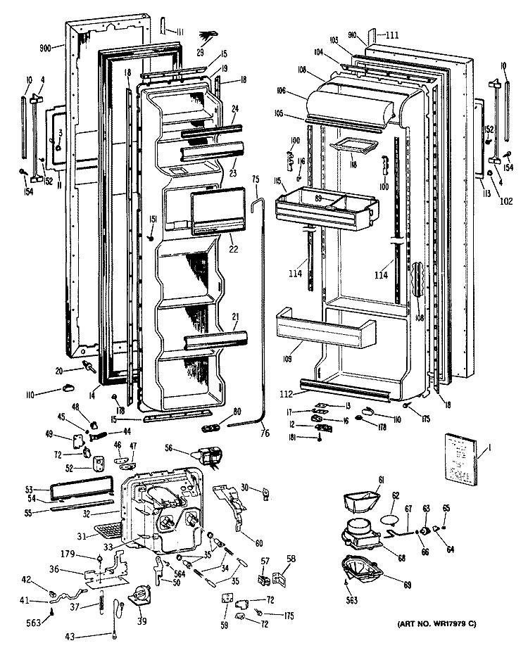 Section Diagram and Parts List for TFX24SRBWH  General Electric Refrigerator