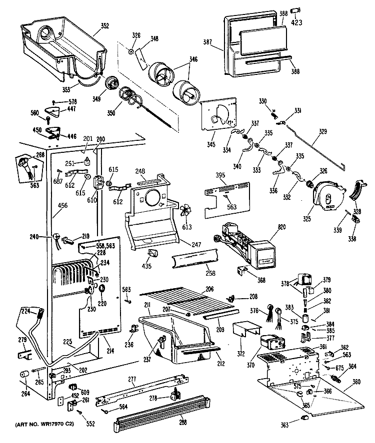 Section Diagram and Parts List for TFX24SRBWH  General Electric Refrigerator