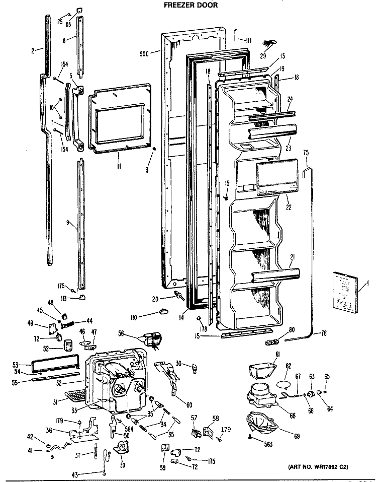 FREEZER DOOR Diagram and Parts List for TFX24VRAAD  General Electric Refrigerator