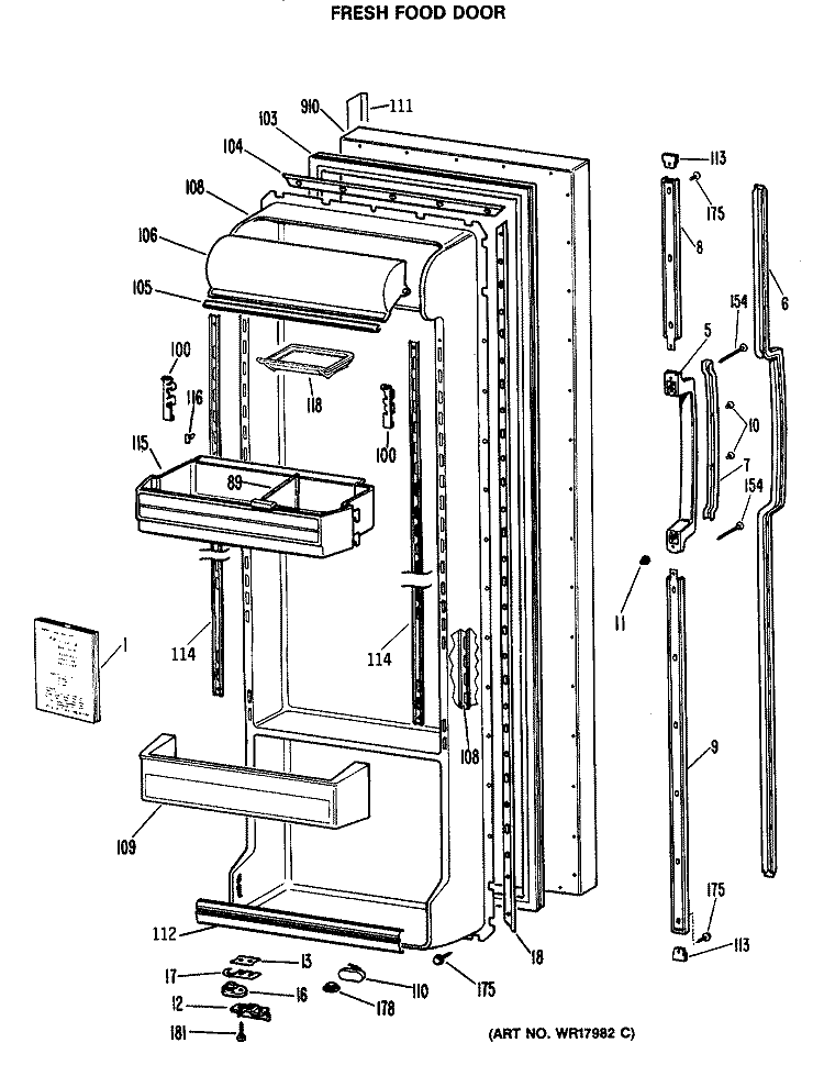 FRESH FOOD DOOR Diagram and Parts List for TFX24VRAAD  General Electric Refrigerator