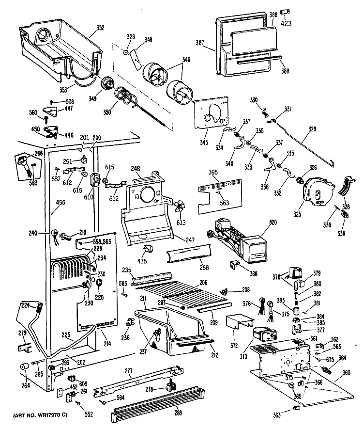 Section Diagram and Parts List for TFX24VRAAD  General Electric Refrigerator