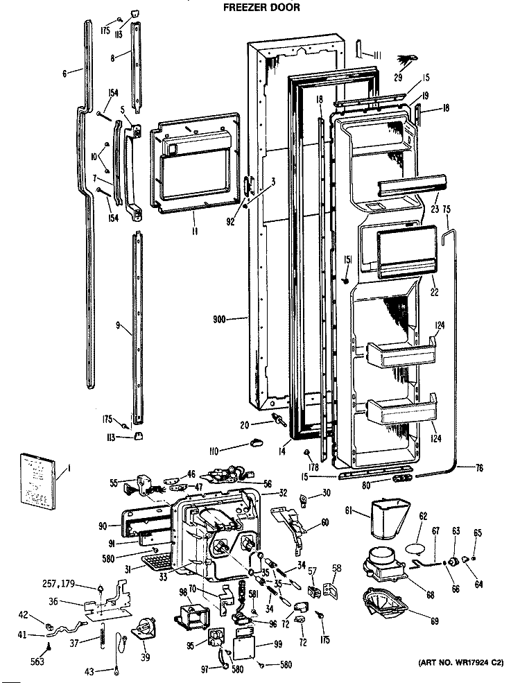 FREEZER DOOR Diagram and Parts List for TFX27ERBAD  General Electric Refrigerator