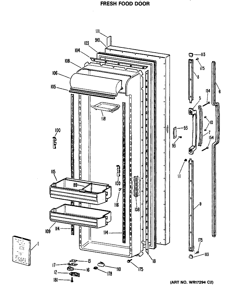 FRESH FOOD DOOR Diagram and Parts List for TFX27ERBAD  General Electric Refrigerator