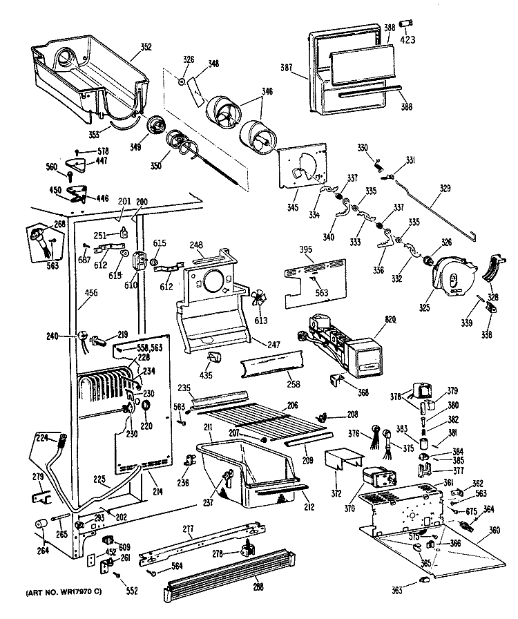 Section Diagram and Parts List for TFX27ERBAD  General Electric Refrigerator