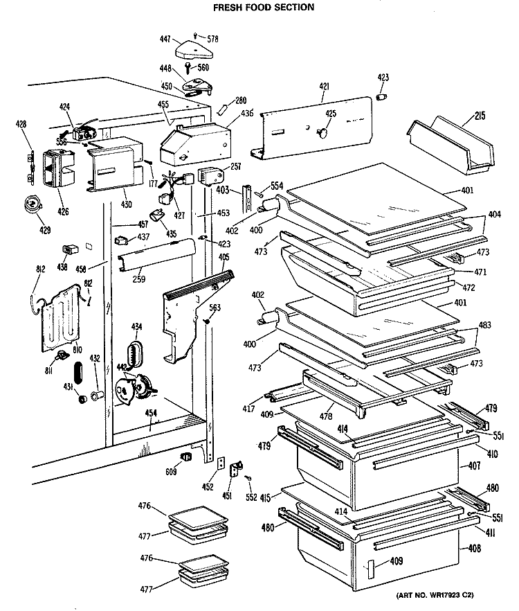 FRESH FOOD SECTION Diagram and Parts List for TFX27ERBAD  General Electric Refrigerator