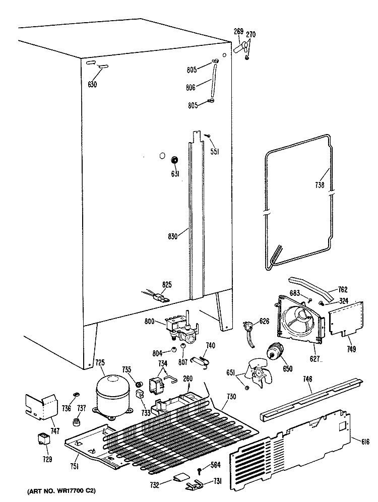 Section Diagram and Parts List for TFX27ERBAD  General Electric Refrigerator