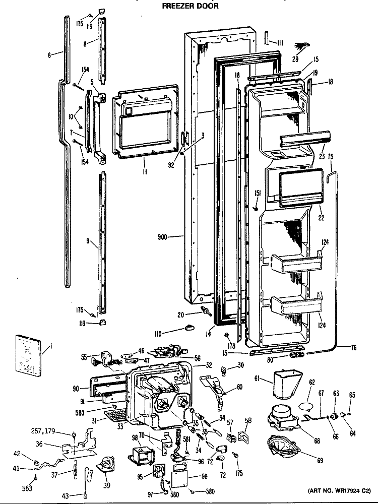 FREEZER DOOR Diagram and Parts List for TFX27FRAAD  General Electric Refrigerator