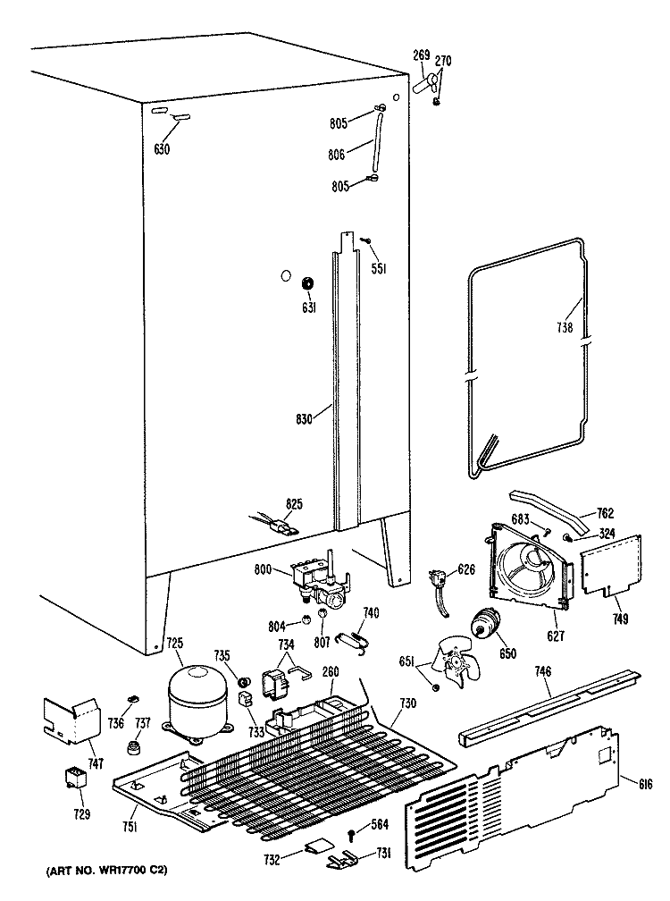 Section Diagram and Parts List for TFX27FRAAD  General Electric Refrigerator